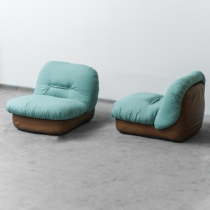 Coppia di poltrone in tessuto e pelle di Saporiti anni'70 vintage modernariato
