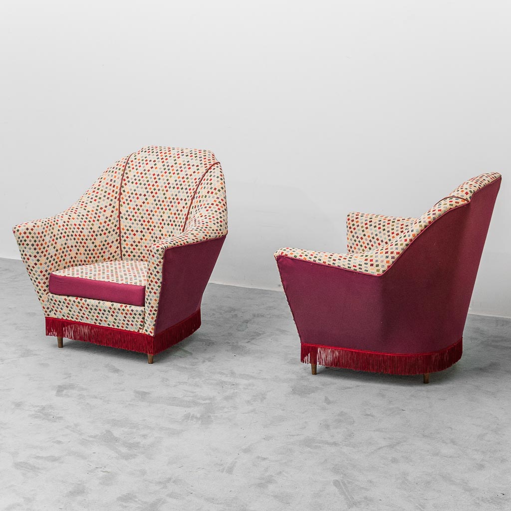 Set di 2 Poltrone Vintage in Tessuto Gobelin Stile Ico Parisi Anni ’50