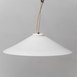 Lampada a sospensione in vetro bianco anni ’70 vintage modernariato