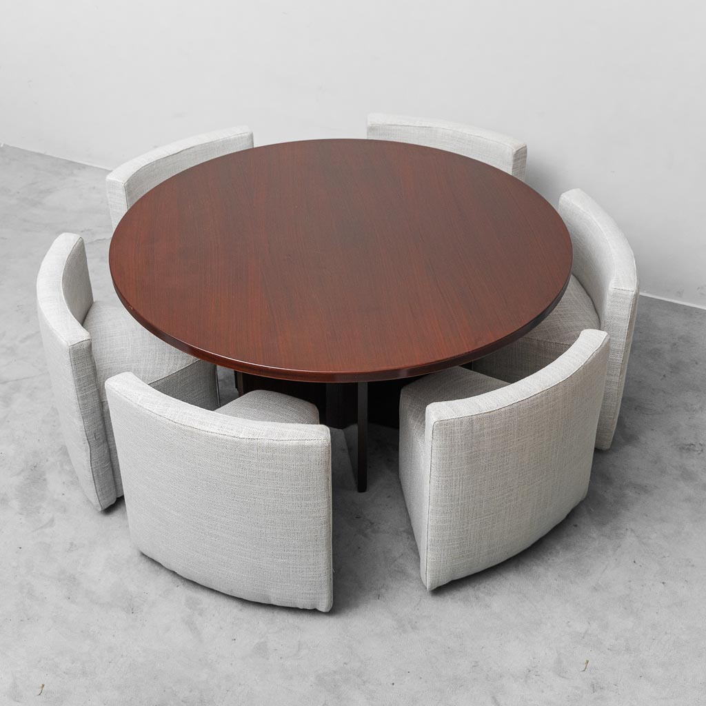 Set da pranzo tavolo rotondo 6 sedie anni ’70 vintage modernariato