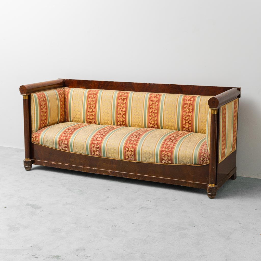 Divano 3 posti Vintage in Legno con Tessuto a Righe anni '50 Classico Elegante