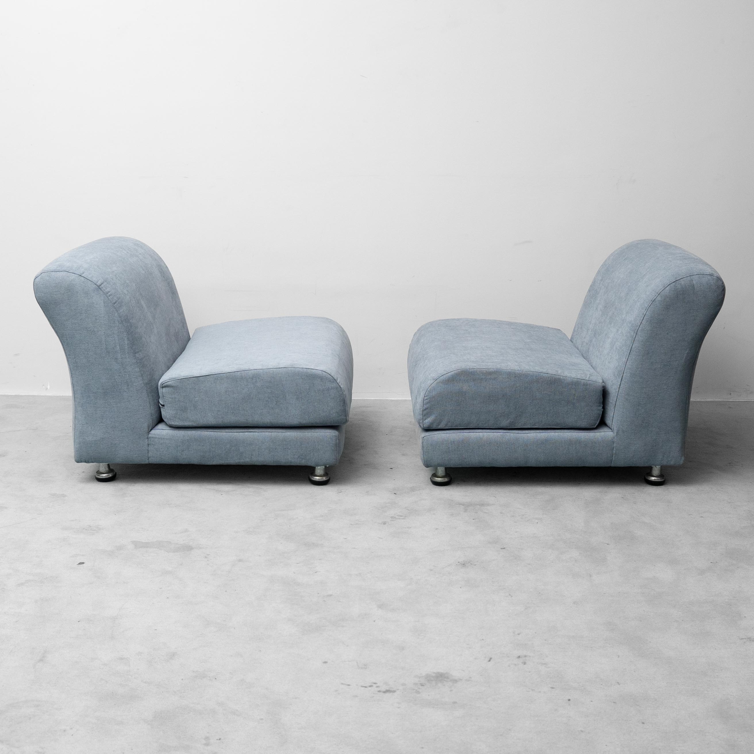 Divano Modulare Vintage 2 Posti in Tessuto Azzurro Anni ’70 modernariato