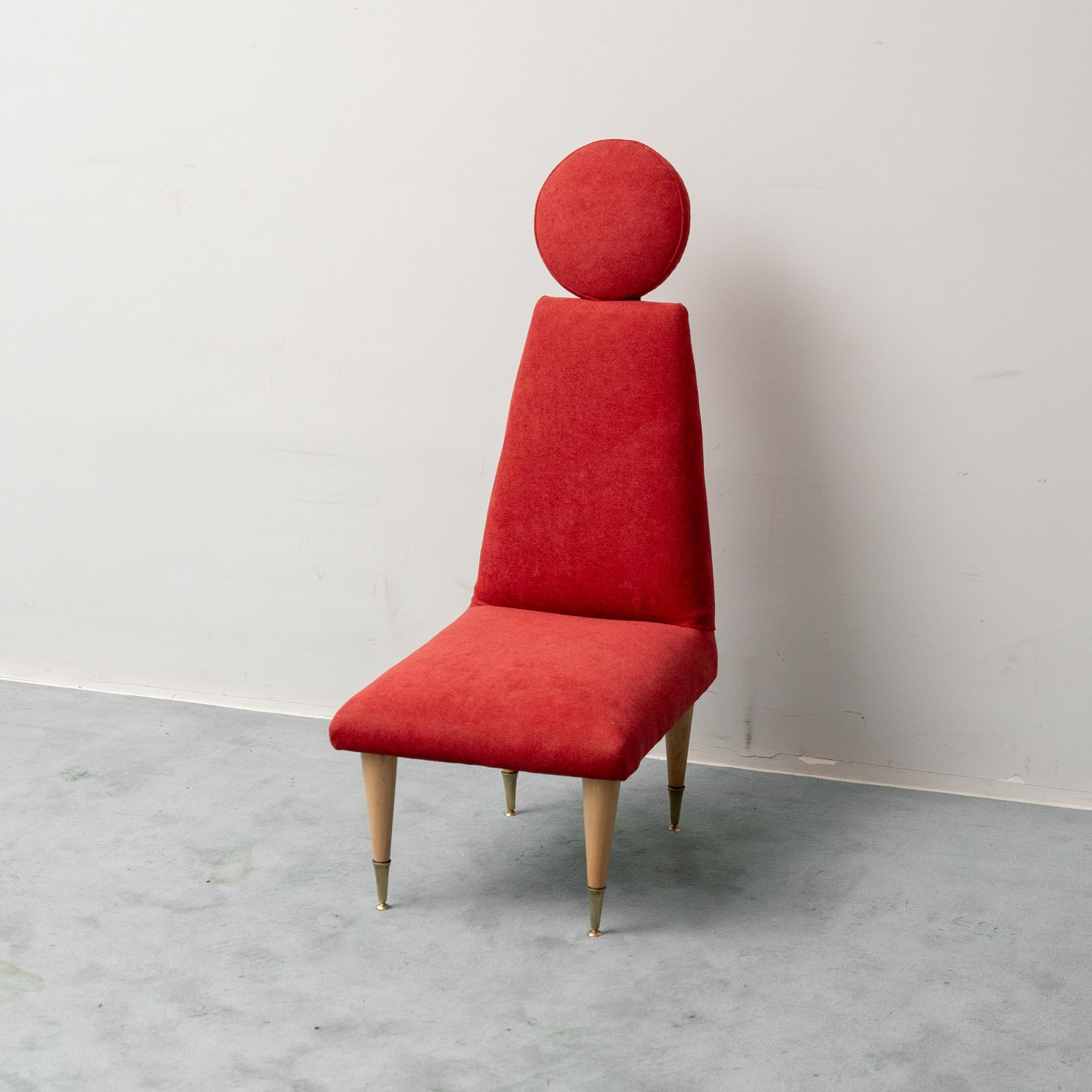 Sedia Vintage a Schienale Alto in Velluto Rosso Design Anni ’60 modernariato