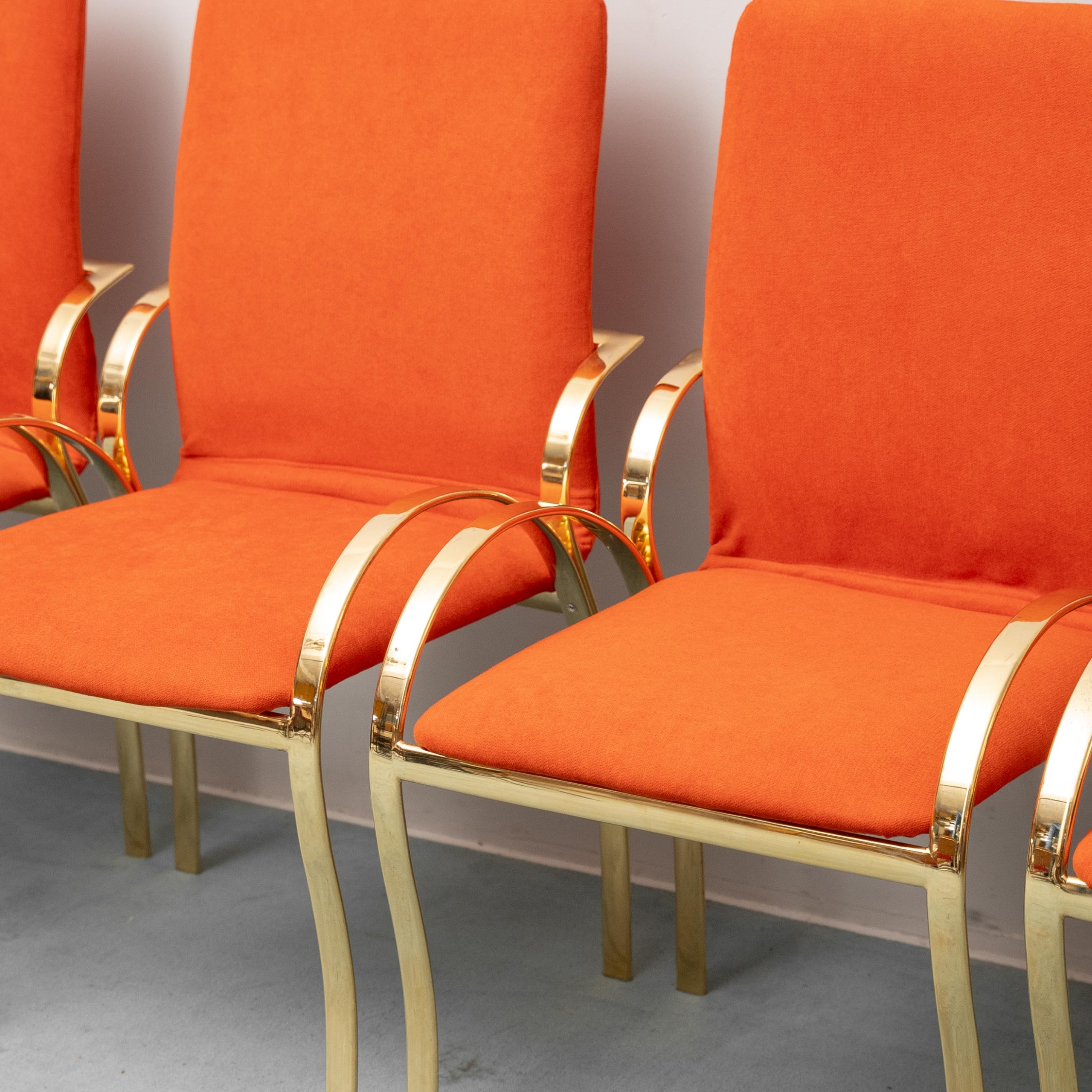 Set di 4 Sedie Vintage Ottone e Tessuto Arancione anni '70 Modernariato