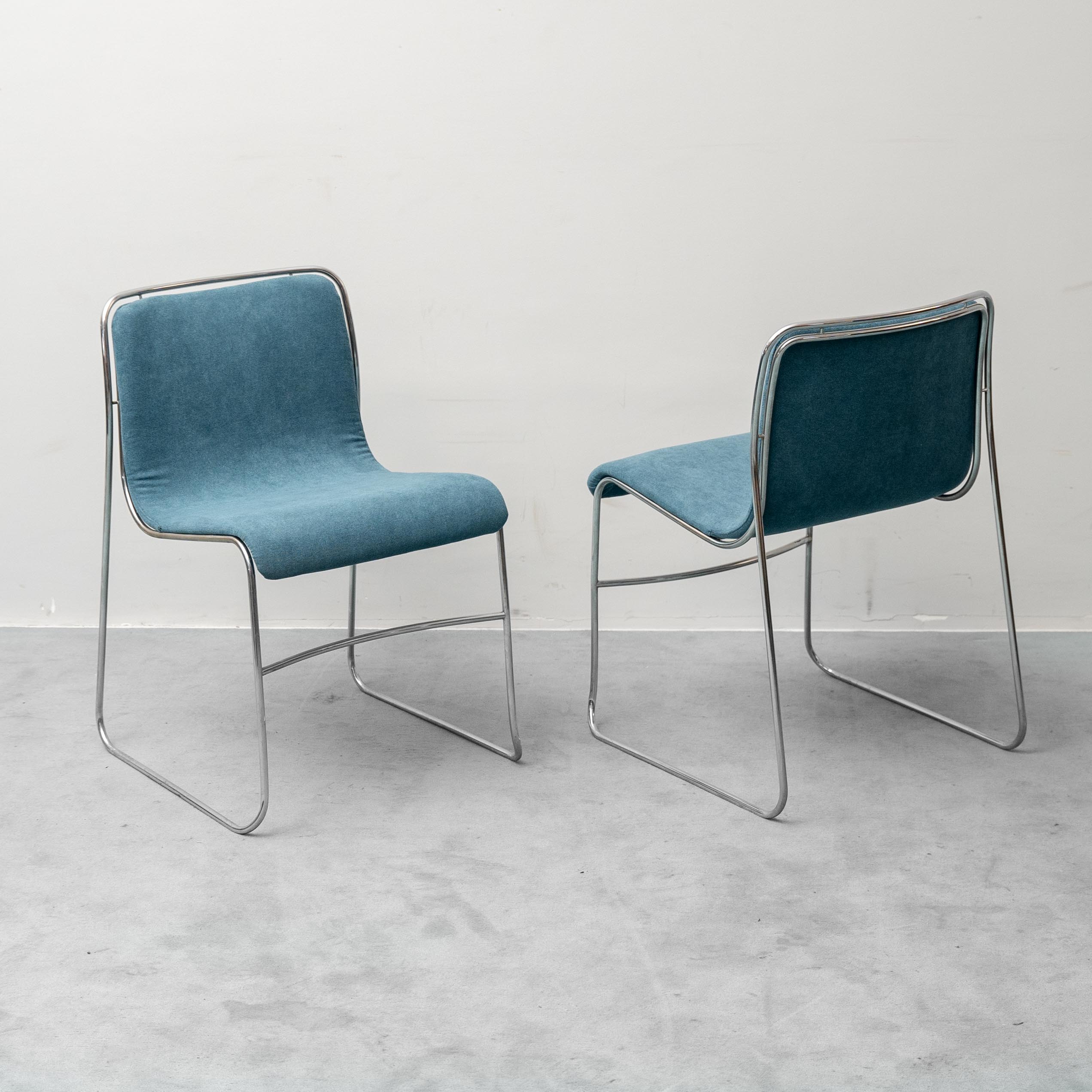 Set di 4 Sedie Vintage metallo e tessuto blu Modernariato Anni ’70