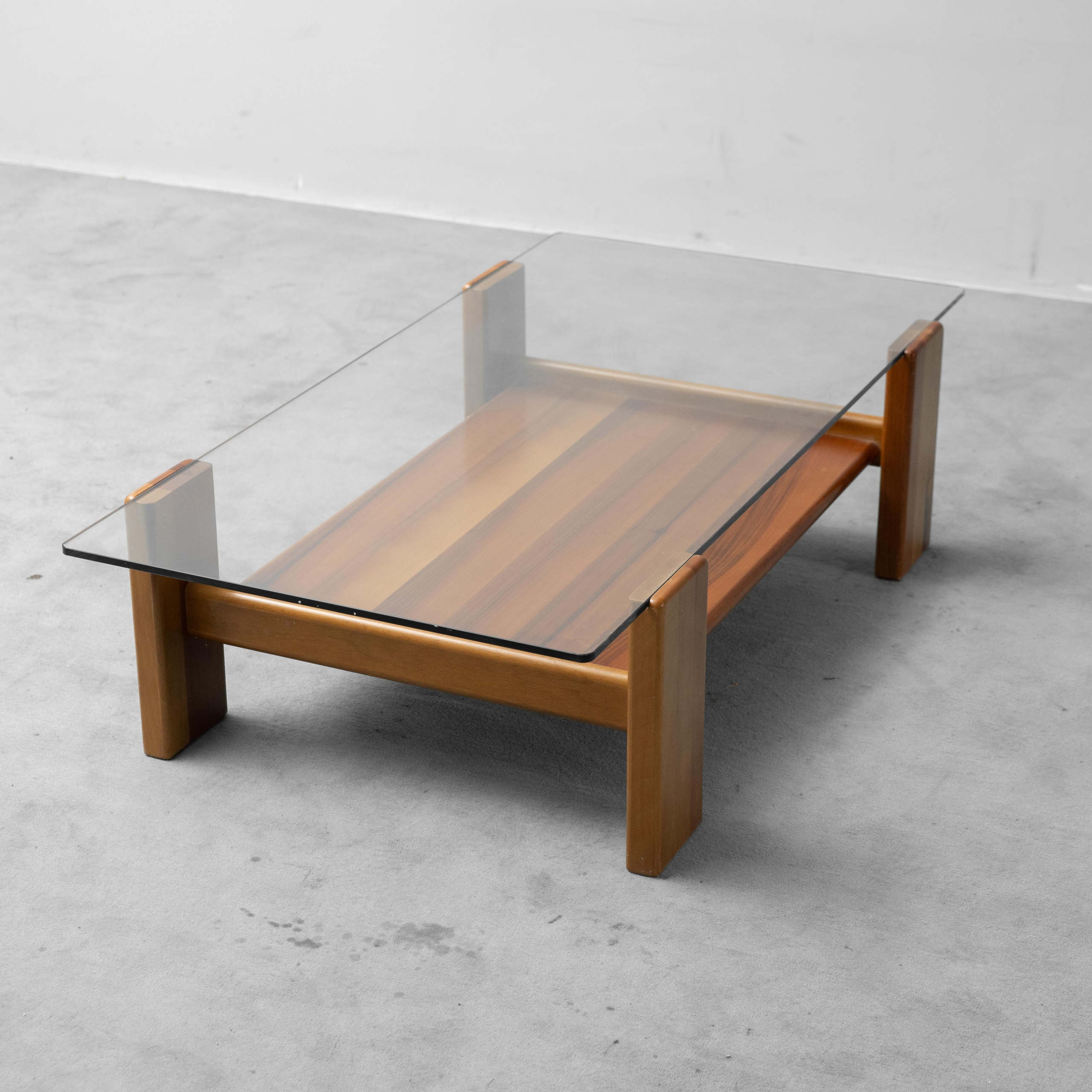 Tavolino da Salotto Vintage in Vetro e Legno Design Modernariato Anni ’70
