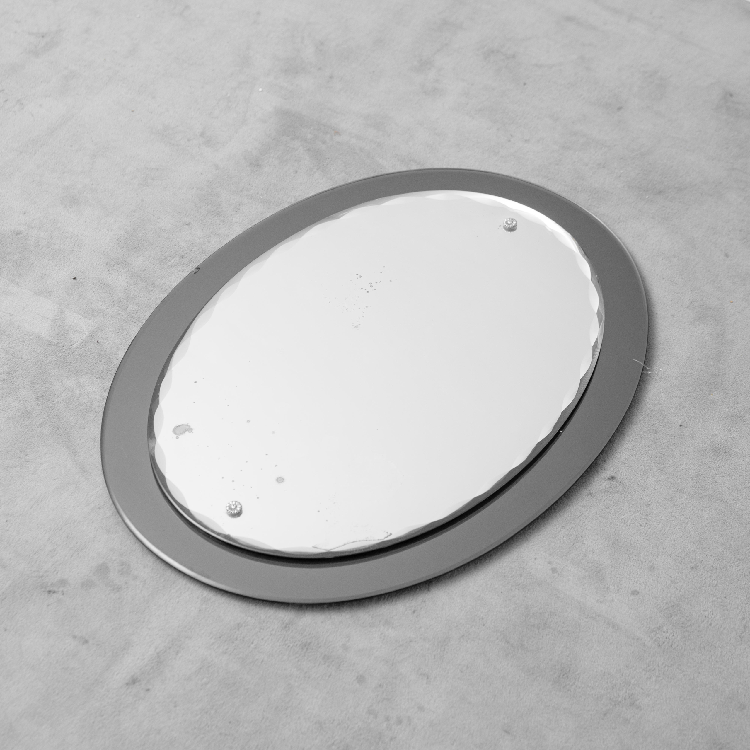 Specchio Vintage Ovale con Molatura e Bordo Fumè Modernariato Anni '60