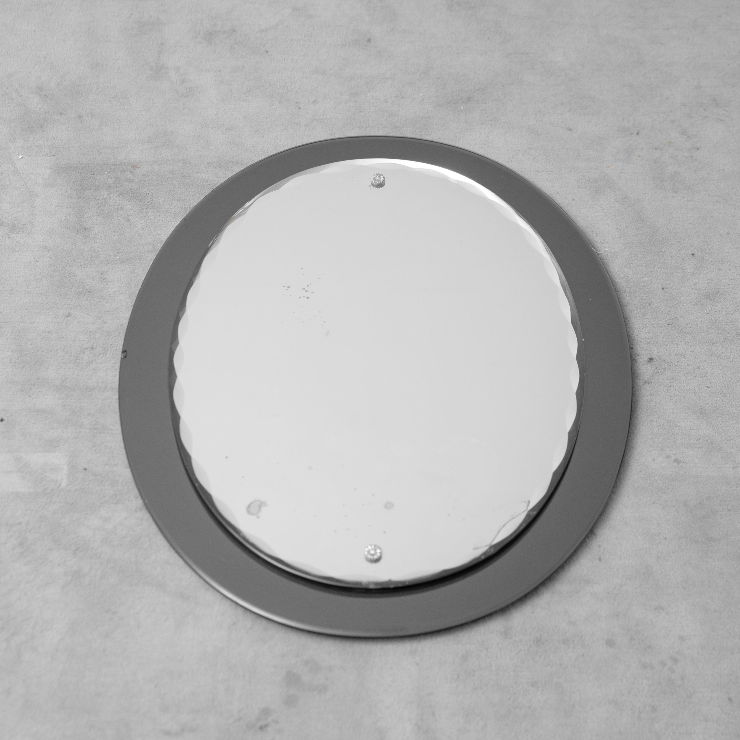 Specchio Vintage Ovale con Molatura e Bordo Fumè Modernariato Anni '60