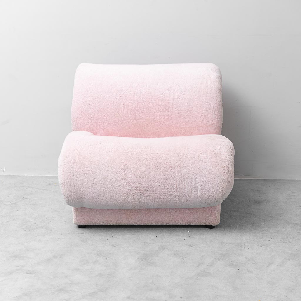 Poltrona Doimo Salotti anni '70 in tessuto spugna rosa – Design Vintage Italiano