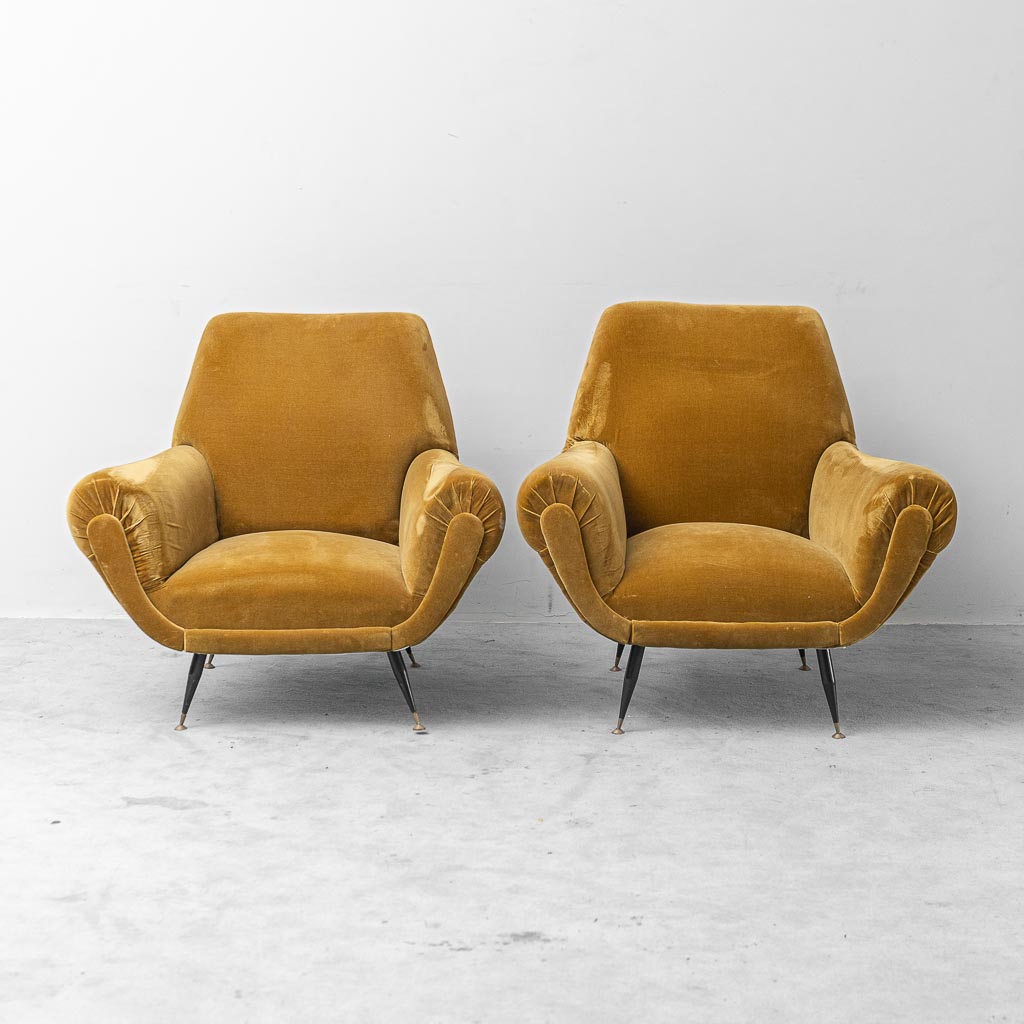 Coppia di poltrone vintage in velluto stile Gigi Radice – Design Italiano anni '50