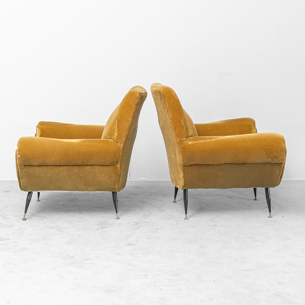 Coppia di poltrone vintage in velluto stile Gigi Radice – Design Italiano anni '50
