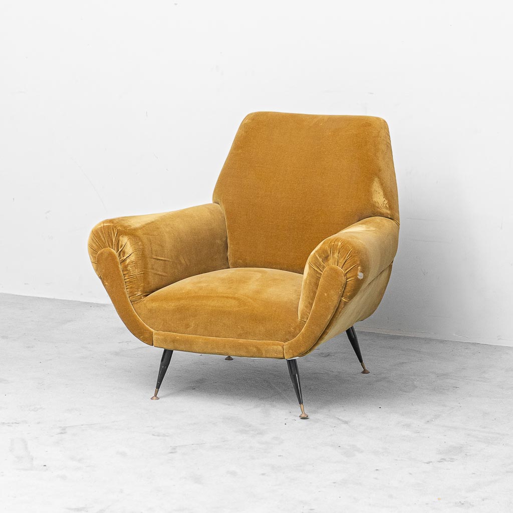 Coppia di poltrone vintage in velluto stile Gigi Radice – Design Italiano anni '50