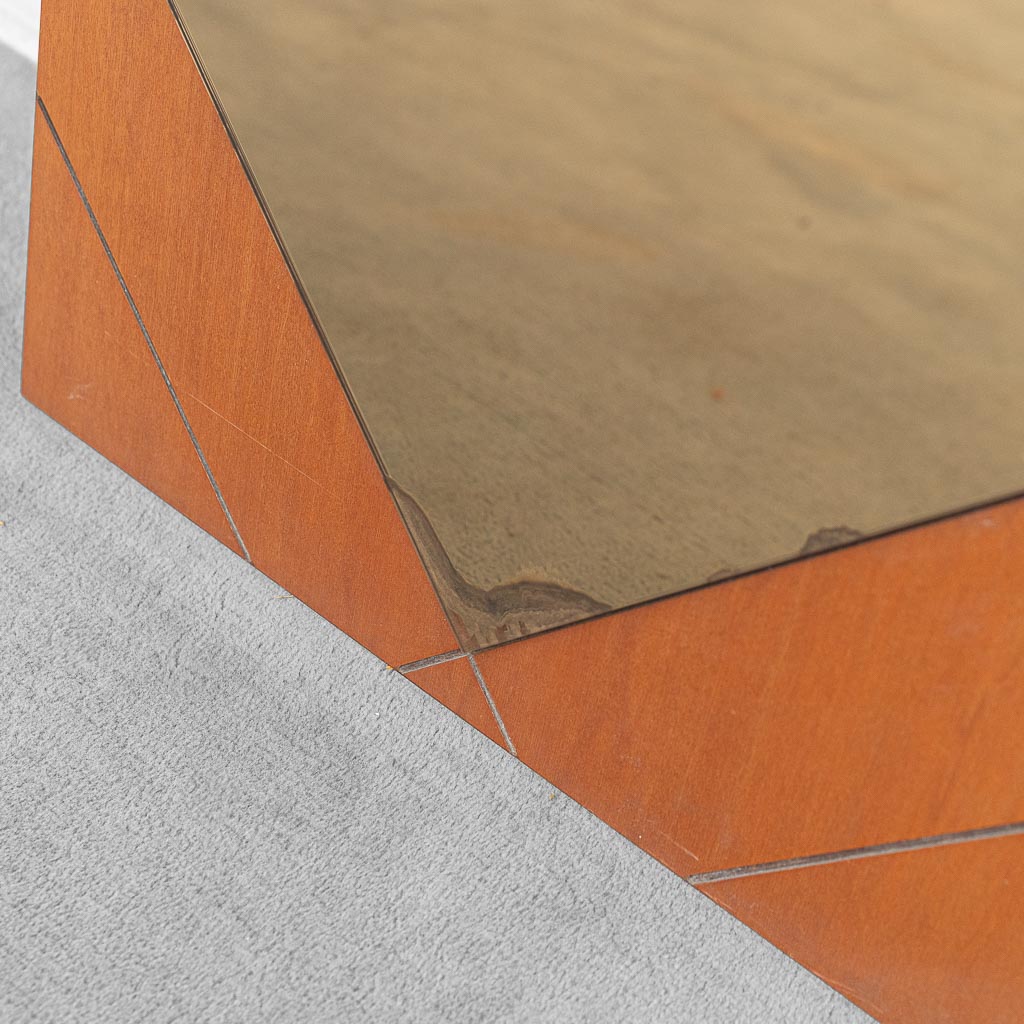 Specchio vintage con vetro fumé oro e cornice in legno – Design italiano anni '70