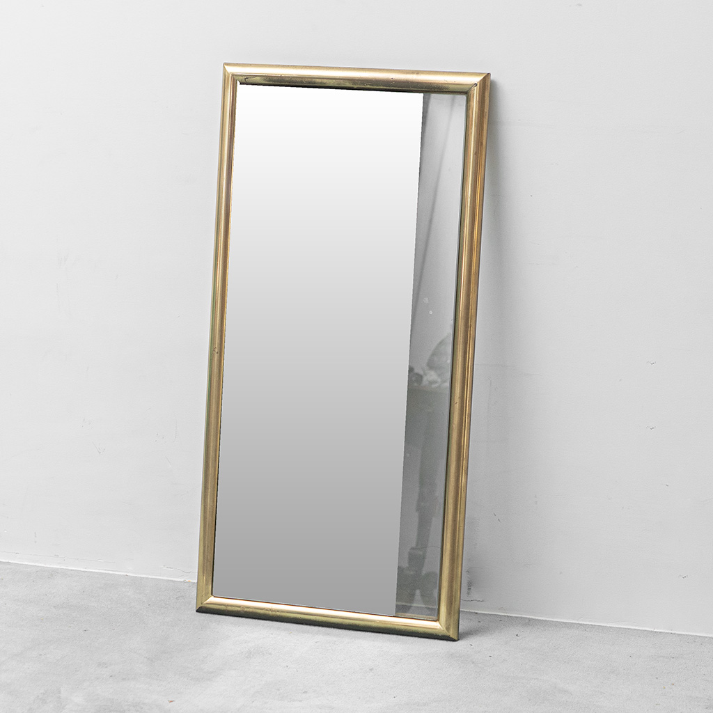 Specchio vintage con cornice in ottone e inserto in vetro trasparente – Design italiano anni '70