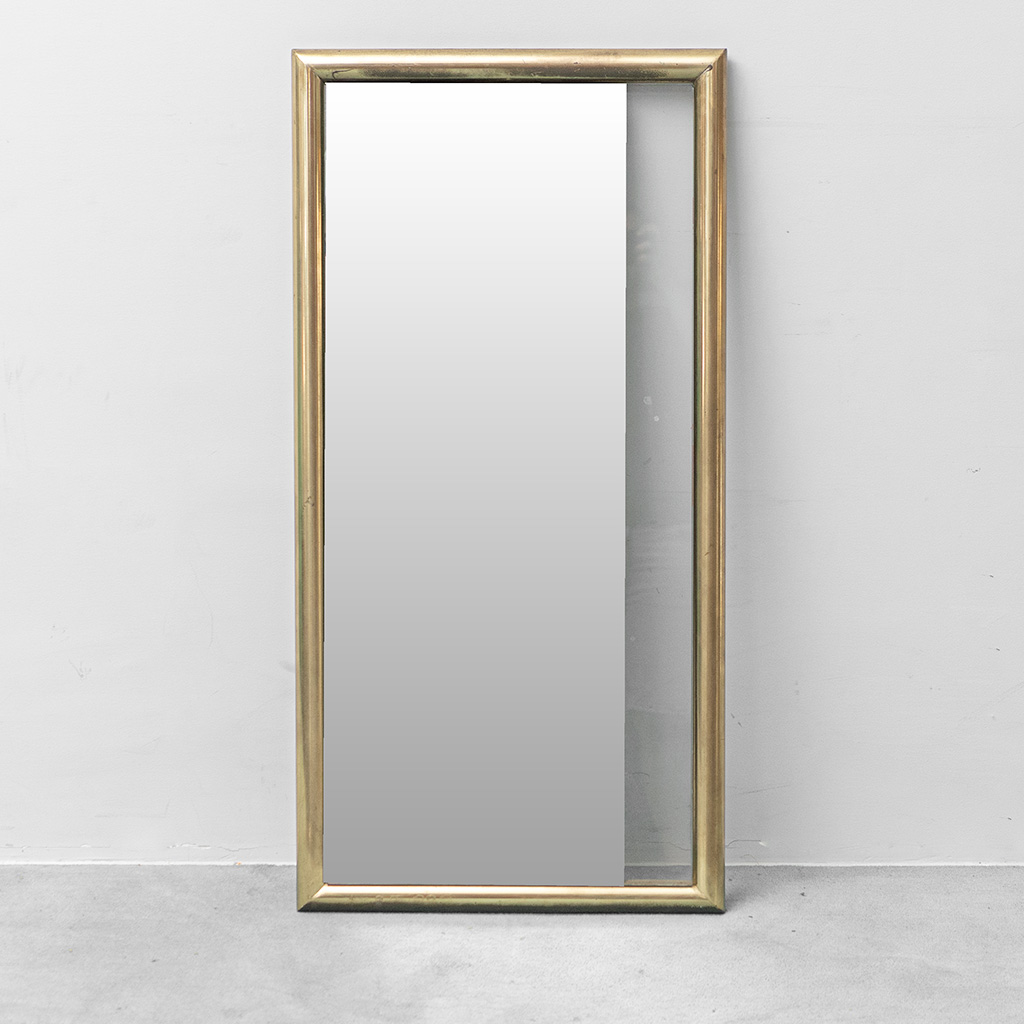Specchio vintage con cornice in ottone e inserto in vetro trasparente – Design italiano anni '70