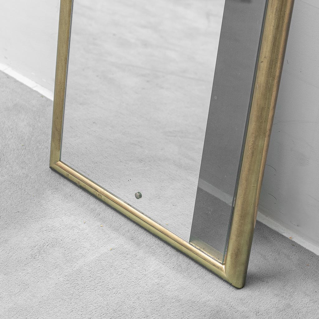 Specchio vintage con cornice in ottone e inserto in vetro trasparente – Design italiano anni '70