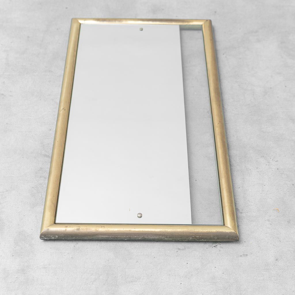 Specchio vintage con cornice in ottone e inserto in vetro trasparente – Design italiano anni '70
