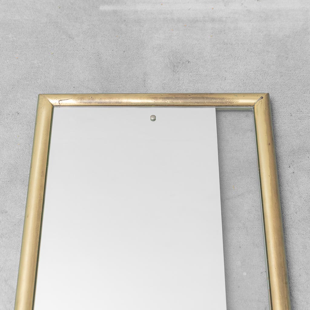 Specchio vintage con cornice in ottone e inserto in vetro trasparente – Design italiano anni '70
