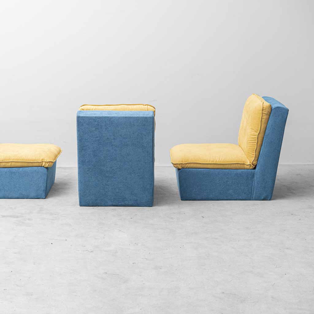 Divano Modulare Vintage a 3 Elementi in Tessuto Bicolore – Anni ’70
