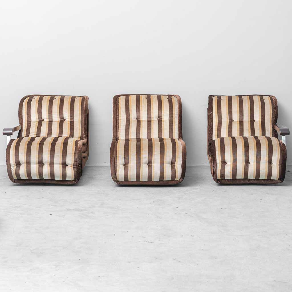 Divano Modulare Vintage a 3 Moduli in Tessuto a Righe – Anni ’70