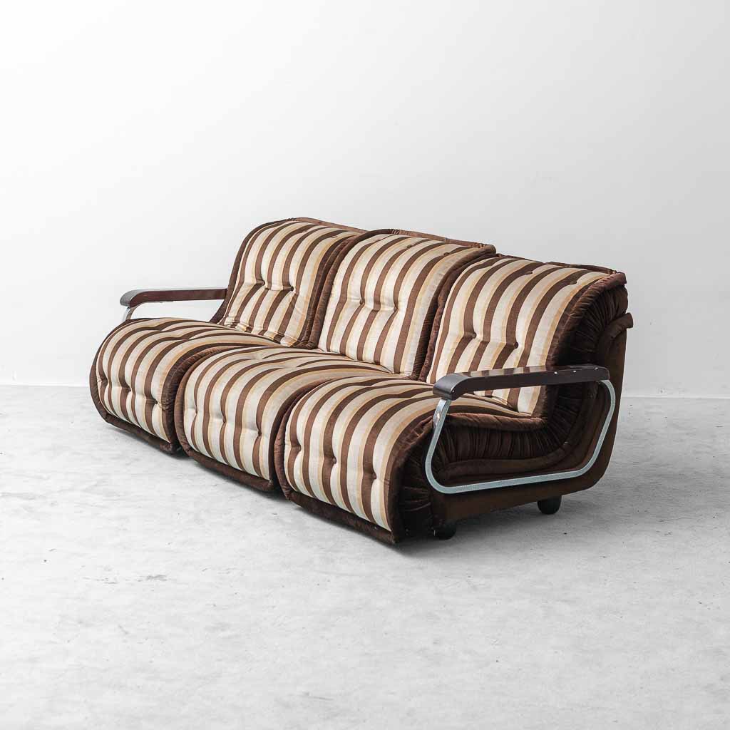 Divano Modulare Vintage a 3 Moduli in Tessuto a Righe – Anni ’70