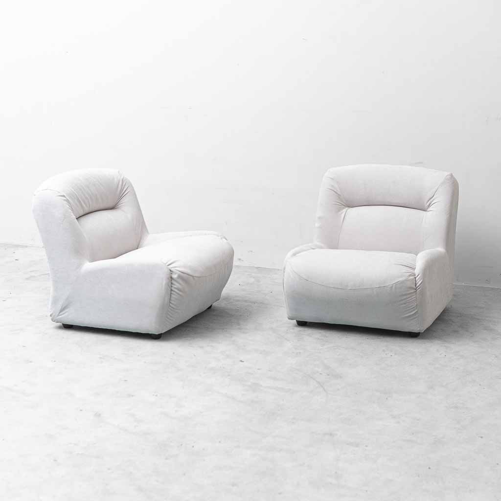 Coppia di Poltrone Lounge Vintage in Cotone Bianco – Design Anni ’70
