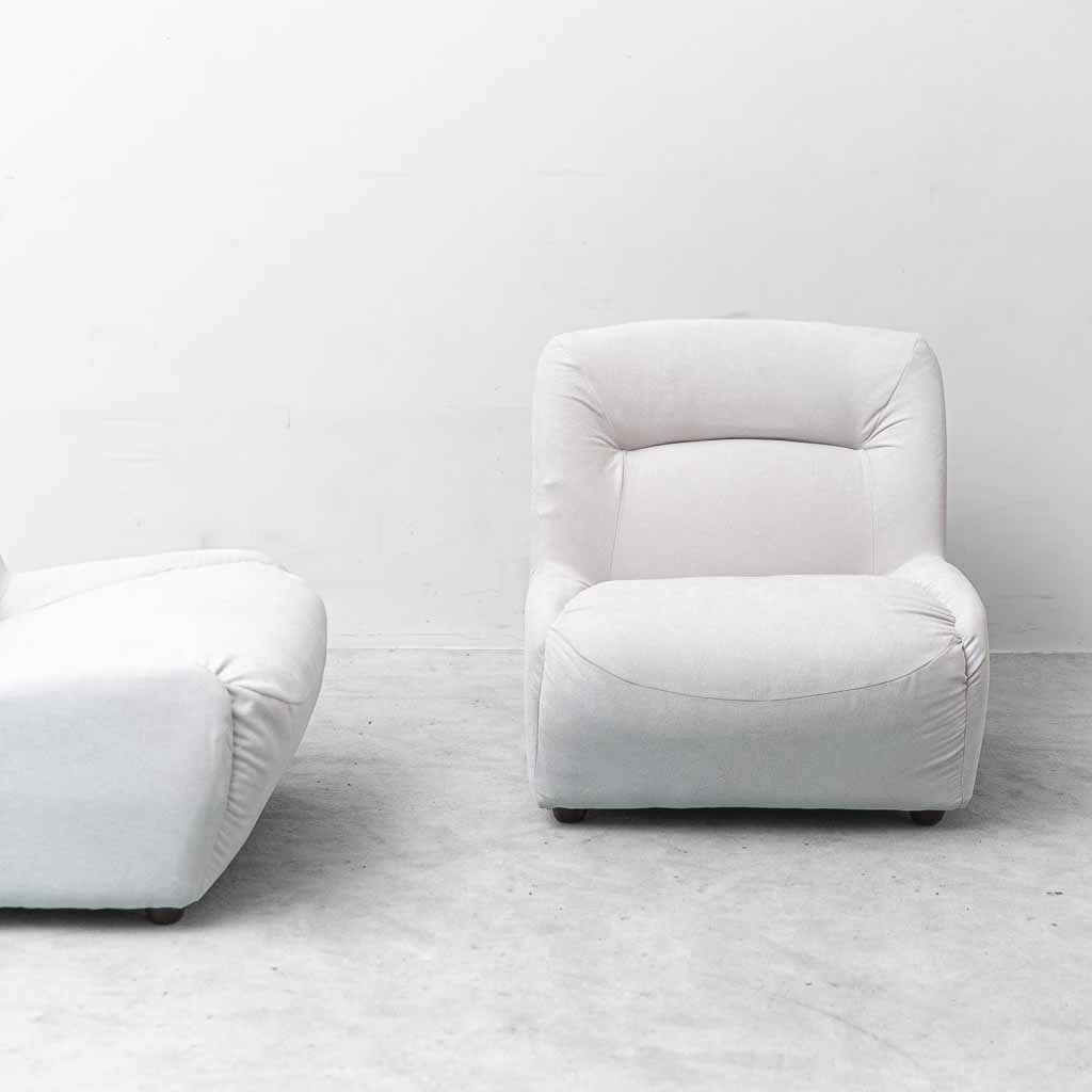 Coppia di Poltrone Lounge Vintage in Cotone Bianco – Design Anni ’70