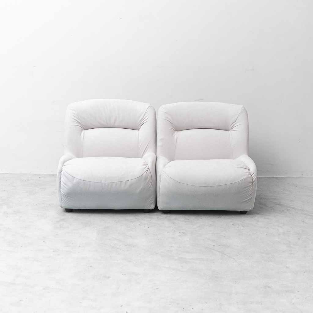 Coppia di Poltrone Lounge Vintage in Cotone Bianco – Design Anni ’70
