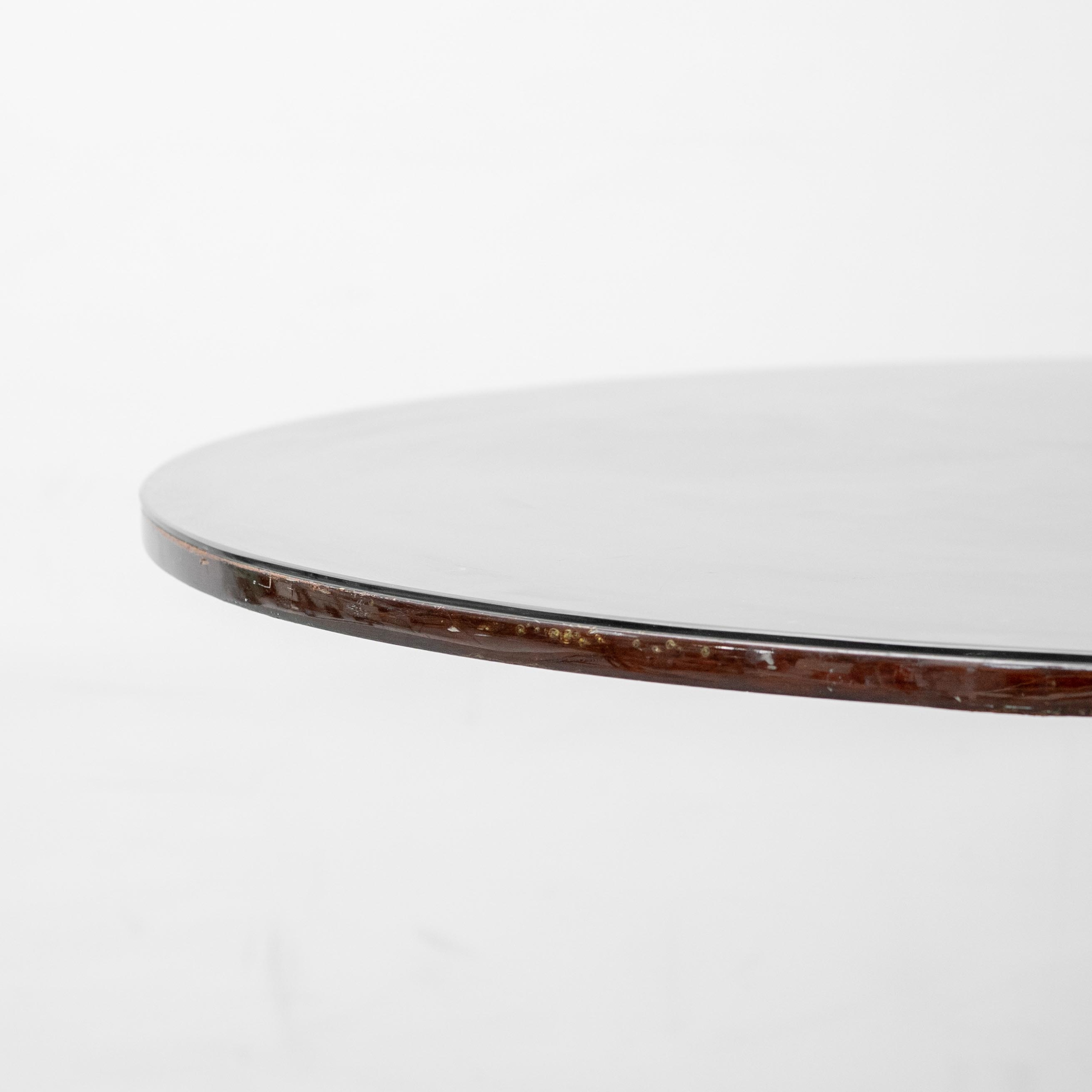 Tavolo Rotondo Vintage in Legno e Vetro con Base in Metallo Anni ’70 Modernariato