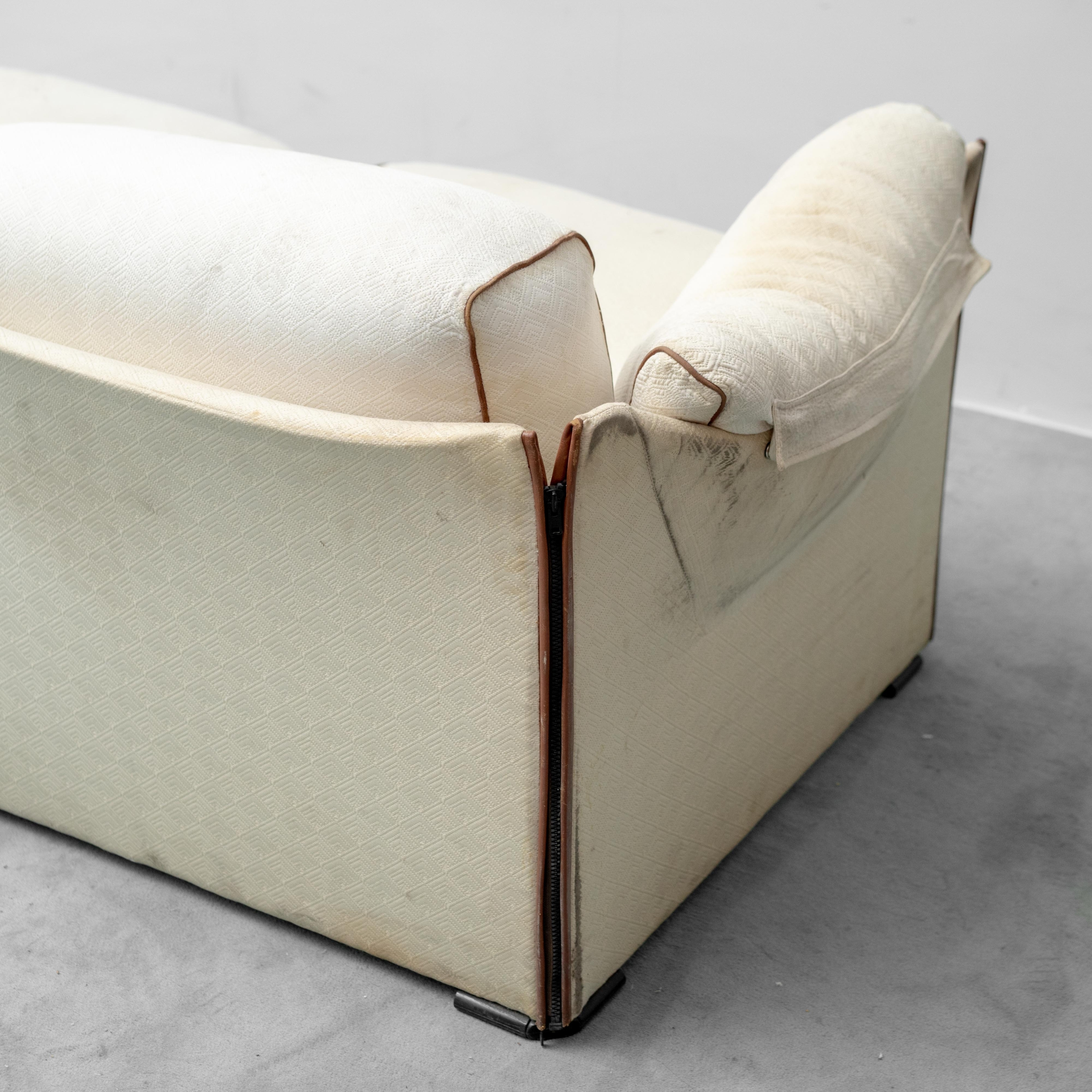 Divano Vintage 2 Posti in Tessuto beige e marrone anni '70 modernariato