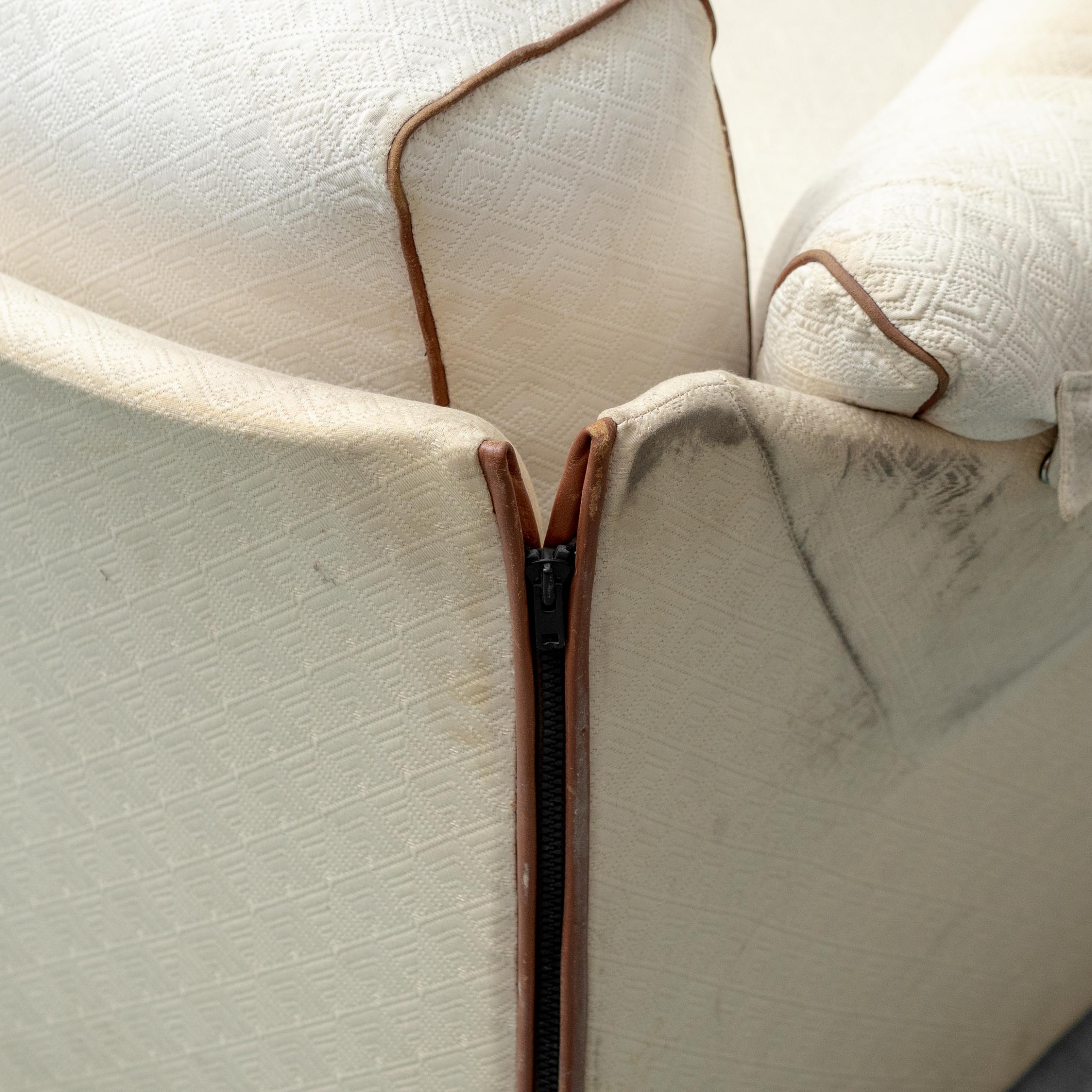 Divano Vintage 2 Posti in Tessuto beige e marrone anni '70 modernariato