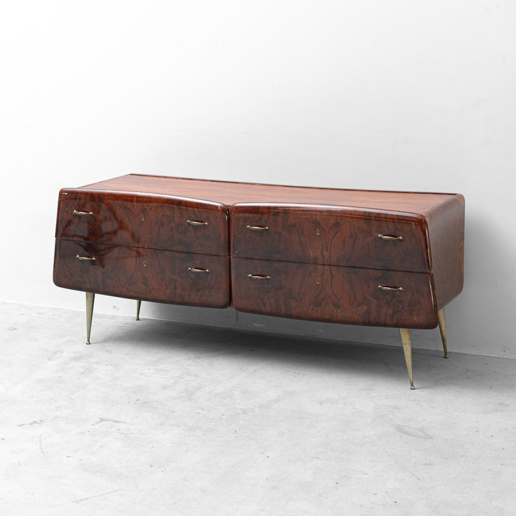 Sideboard Credenza Vintage in Legno con Piedi in Ottone Design anni '60