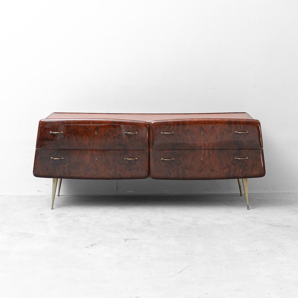 Sideboard Credenza Vintage in Legno con Piedi in Ottone Design anni '60