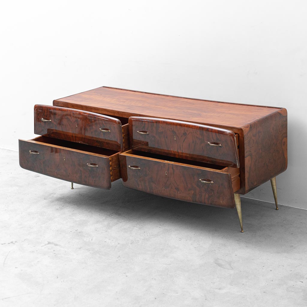 Sideboard Credenza Vintage in Legno con Piedi in Ottone Design anni '60