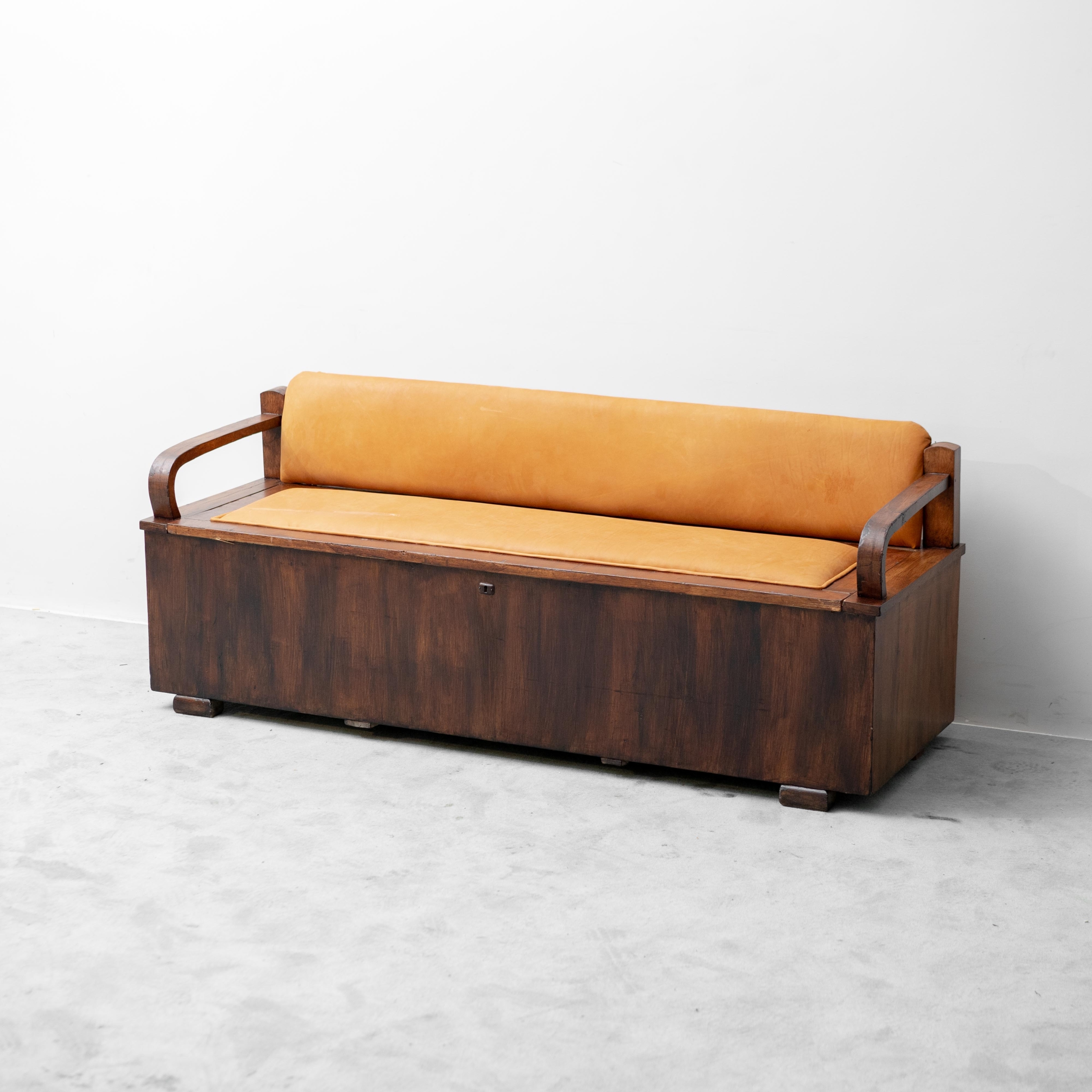 Cassapanca in Legno con Seduta Rivestita anni '50 Vintage Modernariato